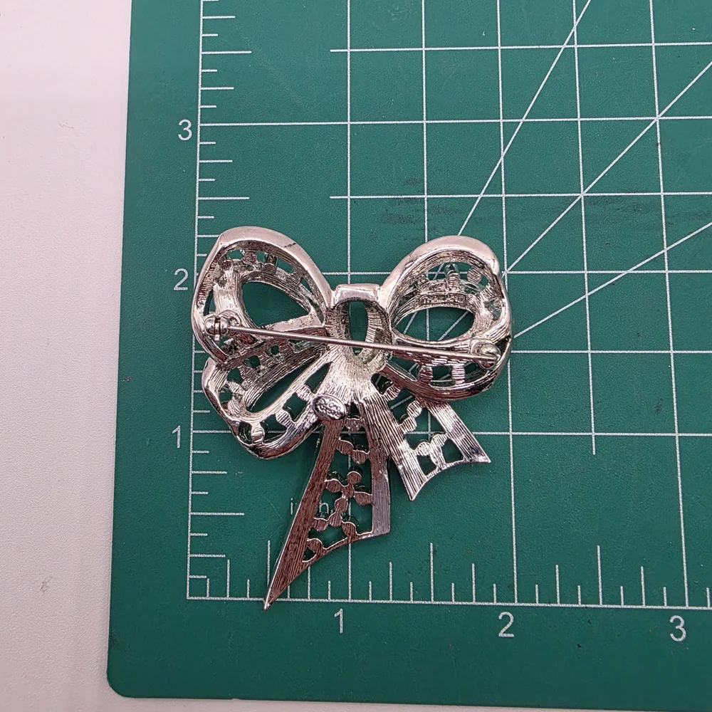Joan Rivers Crystal and Silver Bow Brooch